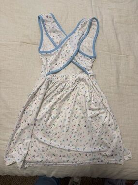 Emma Blake Floral Criss-Cross Open Back Sleeveless Dress w/Blue Trim
